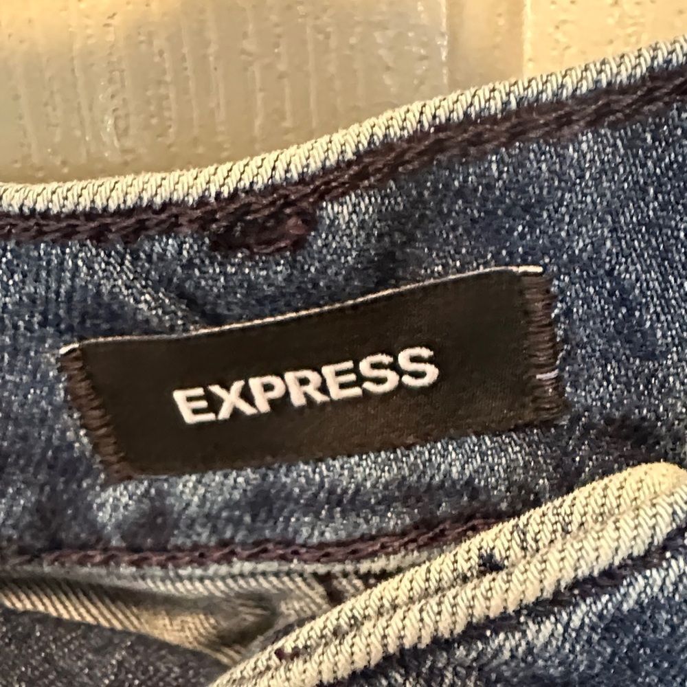 Express Blue Distressed Flare Jeans - Picture 4 of 5